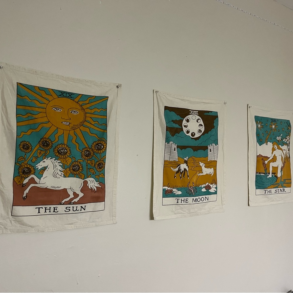 The Sun, The Moon, and The Star Tarot Wall Tapestry Set